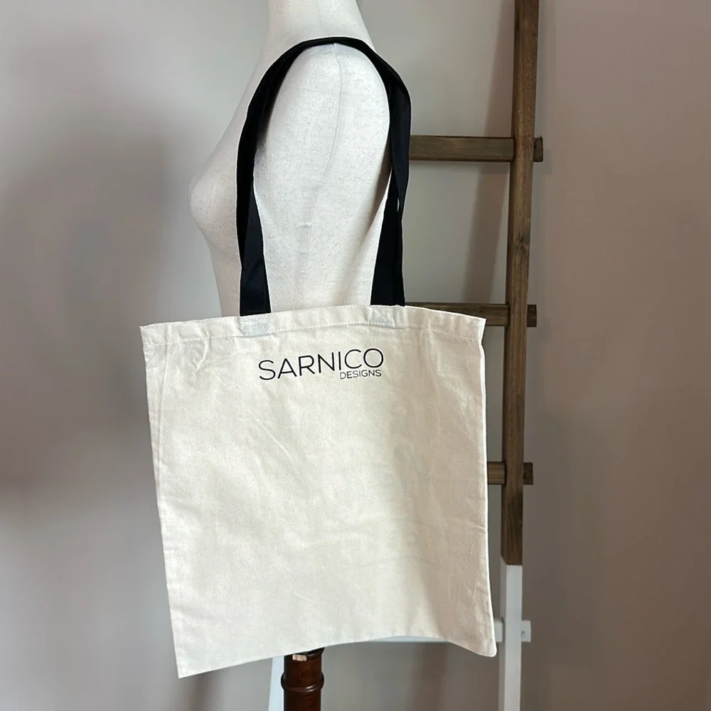 Sarnico Designs Cream Tote Bag with Black Vinyl North Pole Certified Design New